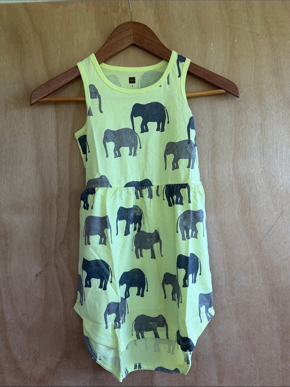 Tea Collection Yellow Tank Dress with Gray Elephant Print